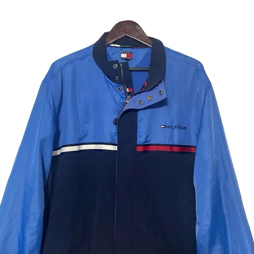 Vintage Tommy Hilfiger Color Block Windbreaker Blue Red & White Y2K Jacket